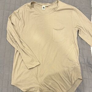 Beige Long Sleeve Top with Pocket
